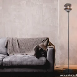 Straluma Zwarte vloerlamp met smoke glazen kap></noscript> Slaapkamerlampen|Halverlichting