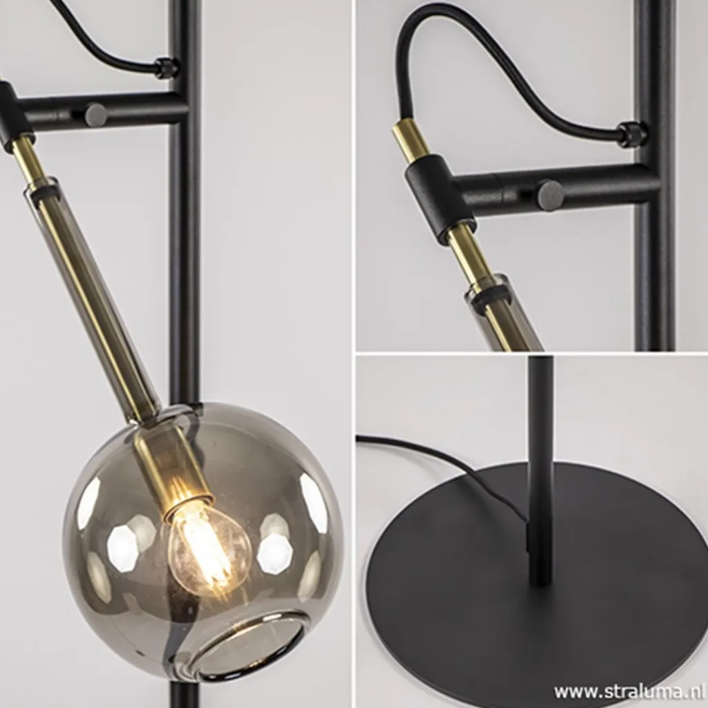 Straluma Zwart/messing vloerlamp met smoke glas> Slaapkamerlampen|Halverlichting